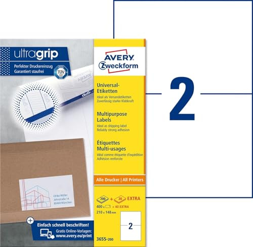 AVERY Zweckform Universal-Etiketten 210x148 mm Geeignet für DHL Online Frankierung VE=440 Stück weiß