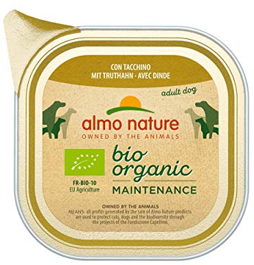 Almo Nature Bio Organic Maintenance Nourriture Humide pour Chiens Adultes avec Dinde – Coque en Aluminium 100 g.
