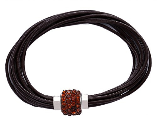 Morella Pulsera de Cuero con Abalorios Brillantes de circonita y Cierre magnético para Damas, Color café