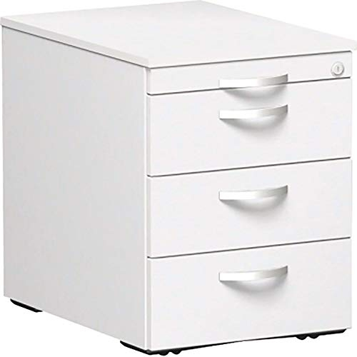 Gera Möbel Container und Funktionsmöbel Rollcontainer 3 Kunststoff-Schubfächer, Holzdekor, weiß/weiß, 43.8 x 60 x 56.5 cm