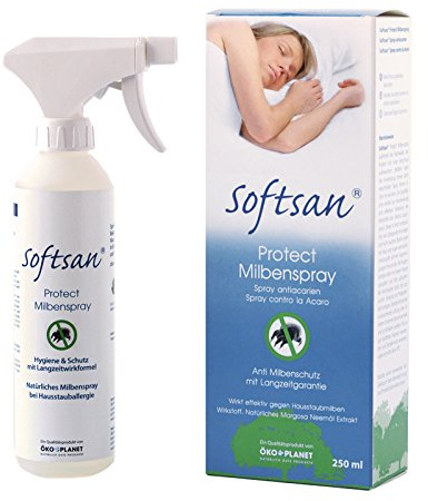 Softsan Milbenspray für Matratzen, Textilien 250ml für Hausstaub-Allergiker | Schnelle Wirkung & Langzeitschutz - als Abwehr-Mittel gegen Hausstaubmilben - effektiv & einfach anzuwenden
