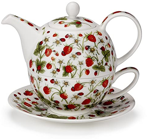 Dunoon Service à thé pour une personne en porcelaine anglaise Motif fraises 0,5 l