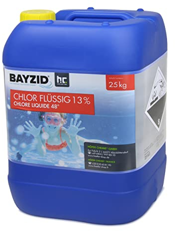 Höfer Chemie Chlor Flüssig 1 x 25 kg - Pool Flüssigchlor mit 13 bis 15% Aktivchlorgehalt zur Poolpflege und Wasserdesinfektion - Made in Germany