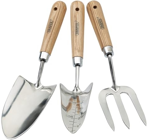 Draper Expert Stainless Steel Hand Fork and Trowels Set (3 Pieces), Brown