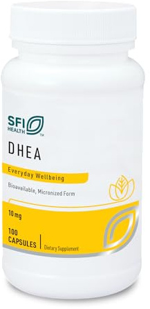SFI Health Klaire Labs DHEA 10mg - Dehydroepiandrosterone Derived from Wild Yam - Micronized for Superior Absorption - Soy-Free, Hypoallergenic Supplement for Men & Women (100 Capsules)