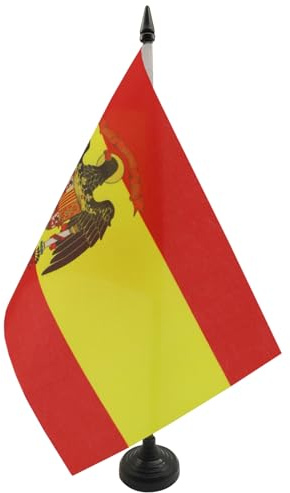 AZ FLAG Drapeau de Table Espagne 1977-1981 21x14 cm Socle Plastique | Usage intérieur Drapeau de bureau espagnol España 1977-1981 finition cousue et bords renforcés polyester 100D