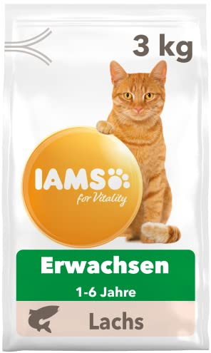 IAMS Katzenfutter trocken mit Lachs - Trockenfutter für Katzen im Alter von 1-6 Jahren, 3 kg