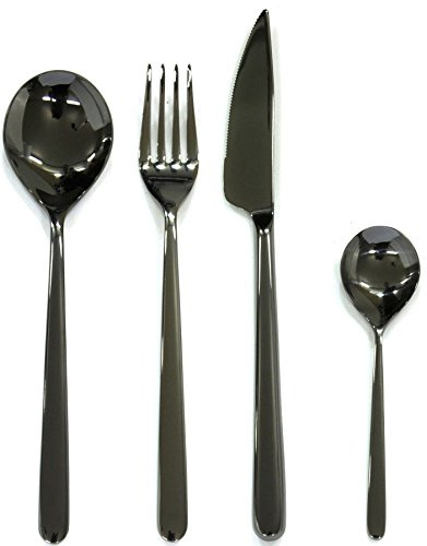 MEPRA Linea Oro Nero Set Confezione Posto Tavola, Acciaio Inossidabile 18/10, Canna di Fucile, 4 Pezzi