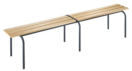 kaiserkraft | Umkleidebank | stapelbar | Massivholzleisten klarlackiert | Länge 2000 mm | Gestell basaltgrau
