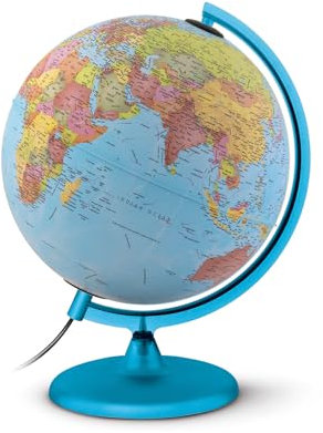 Tecnodidattica - Night&Day World Globe for Kids & Young People | Dual Effect Political Cartography and Constellations | Light Up & Rotatable | Graduated Meridian | Texts in English | 25cm Diameter
