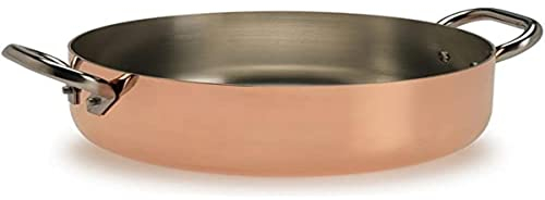Pentole Agnelli ALCU106PI24 Casseruola Bassa in Rame con 2 Maniglie in acciaio, Rame stagnato con fondo per induzione, 24 cm
