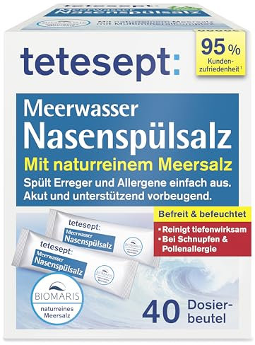 tetesept Meerwasser Nasenspülsalz bei Schnupfen und Pollenallergie – 40 Beutel - Nasenspülung auch für Kinder reinigt und befeuchtet – Geeignet zur Nasendusche