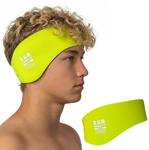 Earvolution Ear Band-It Ultra Swimming Headband, American Brand, Doctor-Invented - Sensory-Friendly- Anti-Slip Grip &Thick Neoprene for Max Protection/Comfort, Holds Earplugs in, (Neon Yellow, Large)