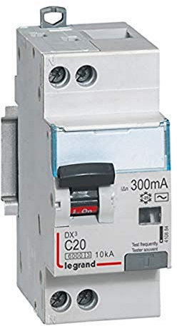 Legrand 410884 Disjoncteur différentiel monobloc DX³6000 10kA arrivée haute et départ bas à vis, U+N 230V, 20A typeF, 300mA