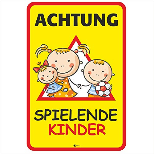 iSecur XXL Warnschild I Achtung Spielende-Kinder I Aluverbund-Schild I 40 x 60 cm groß I 3 mm Stark I Wetterfestes Hinweisschild I hin405 Mehrfarbig