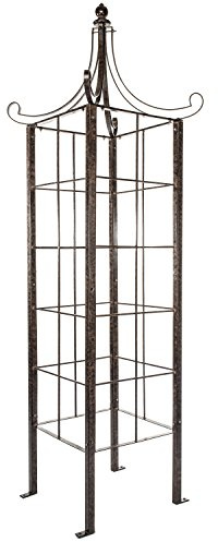 H Potter Garden Obelisk Trellis 7.5 FT Tall — 77-Lb Heavy Duty Iron for Climbing Roses, Clematis, Jasmine — Decorative Finial, Ground Spikes Included, Freestanding