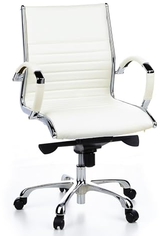 hjh OFFICE 660512 Proffs chefsfåtölj PARMA 10 - Trendig chefsfåtölj i äkta läder med tvärkviltad, mjuk stoppning, Markant armstöd i krom, Stabilt fotkryss i aluminium, Medelhögt ryggstöd