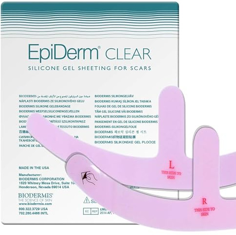 Biodermis Epiderm Narbenpflaster Mastopexie Bruststraffung transparent | Wiederverwendbar, anatomisch vorgeformt fuer Narben nach Brustchirurgie, 100% Medical Grade Silikon, transparent