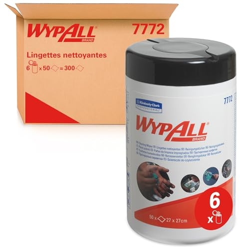 WypAll Recarga de Paños de Limpieza Impregnados 7772, 1 Capa, Paños Industriales Multiusos, 6 Paquetes x 50 Paños (300 total)