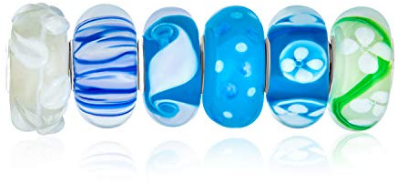 Gemischtes Set Aus Bündel .925 Sterling Silber Kern Transparente Schattierungen Von Aqua Blau Weiß Muranoglas Wirbelblumen-Charm-Bead-Spacer Passt Zu Europäischem Armband Für Frauen Teenager
