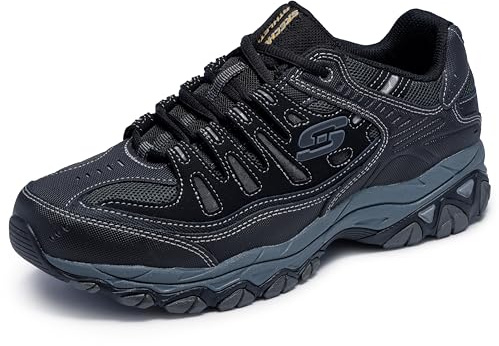 Skechers Men's Afterburn M. Fit Fashion Sneakers – Leather Upper, Memory Foam Insole, Rubber Outsole, Black/Charcoal, 10.5