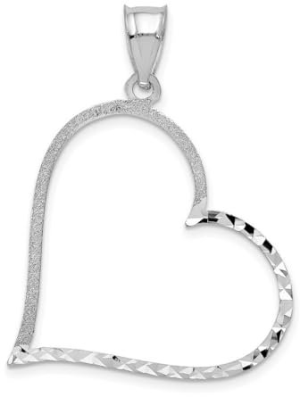 14 Karat Weißgold, Satin, massiver D-Schliff, groß, wendbar, Herz-Anhänger, Halskette, Maße: 28,7 x 36,4 mm, Schmuckgeschenk für Frauen, Metall, Diamant