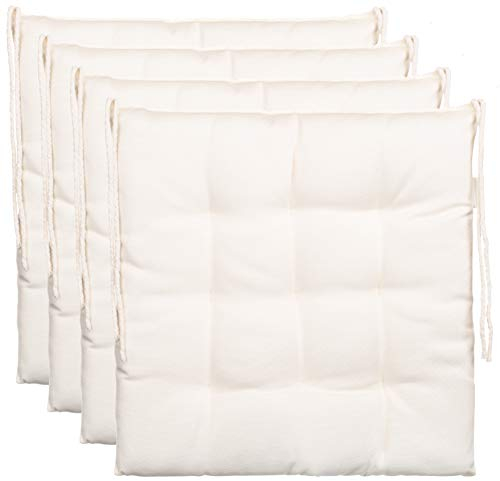 Brandsseller Juego de 4 Cojín de Asiento 40x40 cm Cojín para Silla Colchoneta para Silla con Correas de Sujeción Cojín Decorativo para Interior y Exterior Acolchado - Blanco