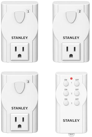 STANLEY 3 Pack Wireless Remote Control Outlet System Indoor Power Plug for Household Appliances 100ft Range (3 Grounded Outlets + 1 Remote) 125V/15A ETL Listed Outlet Switch