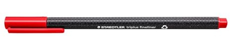 Staedtler 334-2 Fineliner triplus, Dreikantschaft, metallgefasste Spitze, circa 0.3 mm, 10 Stück im Kartonetui, rot
