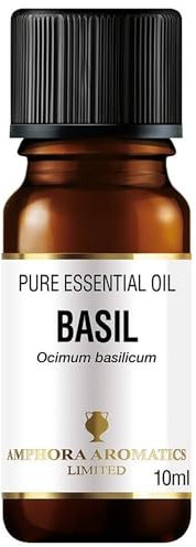 Basil Essential Oil in a 10ml amber glass dropper bottle - Amphora Aromatics.