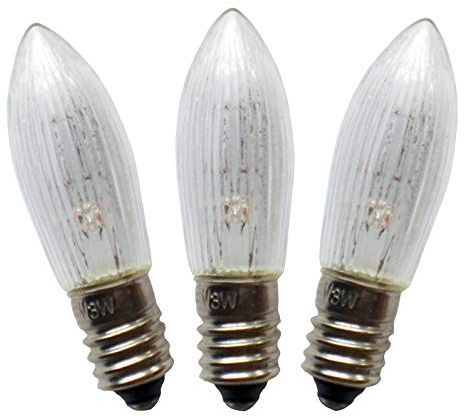 netSells® * 3er Set * 8 V 3W Topkerze/Riffelkerze / Spitzschaftkerze * für Schwibbogen u. Lichterketten * für 30 Brennstellen * f. innen * klar