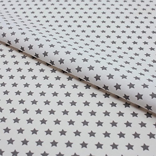 Baumwollstoff Sterne Grau auf Weiß – Stoff Meterware 150 cm breit, weicher Baumwollstoff für Kinder, Weihnachten & Deko, pflegeleicht, ideal zum Nähen von Kleidung, Bettwäsche, Vorhängen & Kissen