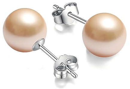 Schmuckwilli Perlenohringe für Damen & Mädchen - mit 10mm großen rosa runden Muschelkernperlen MK Perlen - Elegante Ohrringe für jeden Anlass - Ohrstecker - Ohrhänger Pearl earrings für Frauen