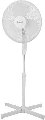 DOMAIR FL40II - Ventilateur sur pied - Diamètre 40 cm - 45 Watts - 3 vitesses - Débit d'air : 3507 m3/h - Oscillation automatique - Inclinable et Ajustable en hauteur - Blanc