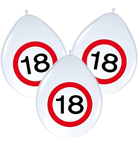 Folat 8 Luftballons * 18. Geburtstag * mit Verkehrsschild-Design // Set Balloons Ballon Decoration Deko Jubiläum Achtzehn Jahre