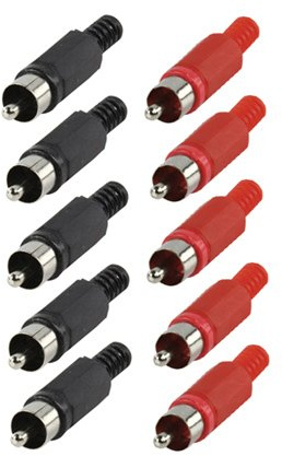 10 x conectores RCA/Phono Plug con protector de cable por electrosmart® – 5 x rojo y 5 x Negro Conectores