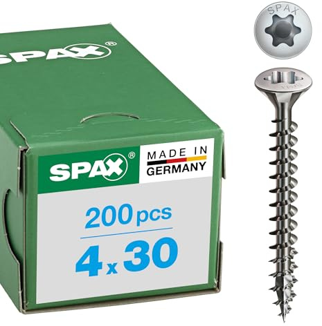 SPAX - Universalschraube, 4,0 x 30 mm, 200 Stück, Linsensenkkopf, T-STAR plus, 4CUT, Vollgewinde, Edelstahl rostfrei A2, 1.4567 - 0627000400303