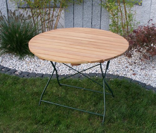 TPFGarden Klapptisch Bad BELZIG aus Robinienholz 100 cm rund, Stahlgestell in Grün pulverbeschichtet, wetterfest | Holz von höchster Qualität