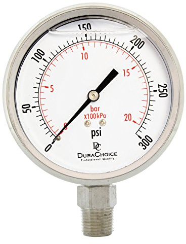 DuraChoice 4 All Stainless Steel Oil Filled Pressure Gauge - 1/2 NPT Lower Mount 300PSI