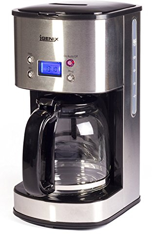 Igenix IG8250 Digital Filter Coffee Maker, 12 Cup Carafe, Automatic 24 Hour Timer and Keep Warm Function, Removable Funnel for Easy Cleaning, 1.5 Litre, Stainless Steel