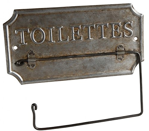 Antic Line - Supporto per carta igienica, in zinco, con scritta toilettes