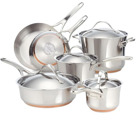 Anolon Nouvelle Stainless Steel Cookware Pots and Pans Set, 10 Piece