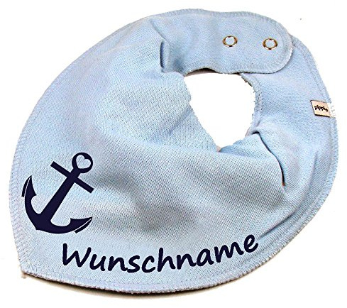 HALSTUCH mit Namen oder Text personalisiert für Baby oder Kind aus Baumwolle in Einheitsgröße Anker hellblau