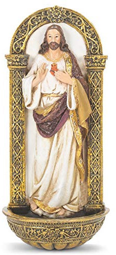 Joseph's Studio Heavenly Protectors by Roman Exclusive Sacred Heart of Jesus Holy Water Font Figurine, 7.5-Inch