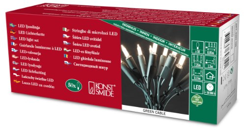 Konstsmide 6303-500 LED Minilichterkette / für Innen (IP20) 230V Innen / 50 warm weiße Dioden / grünes Kabel, Warmweiß