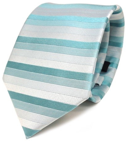 TigerTie Designer Seidenkrawatte in türkis grün grau gestreift