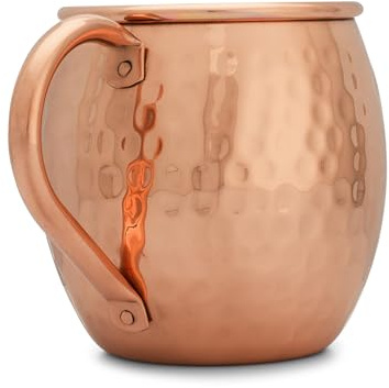 Copper Mules Moscow Mule Tasse, handgefertigt aus 100 % reinem, dickem Kupfer, zeitloses Gehämmer-Finish, authentischer und starker genieteter Griff, fasst 473 ml | Für ayurvedische Wellness- und Moscow Mule-Cocktails, handgefertigt, innen aus Rohkupfer, genieteter Griff für Langlebigkeit