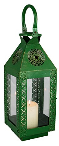 Orientalische Laterne aus Metall & Glas Zimra 33cm | orientalisches Windlicht | Marokkanische Glaslaterne für innen | Marokkanisches Gartenwindlicht für draußen als Gartenlaterne (Grün)