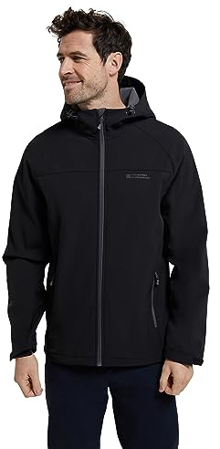 Mountain Warehouse Exodus Mens Softshell Jacket - Water Resistant Rain Coat with Adjustable Fit & Side Pockets - For Spring Summer, Walking, Hiking & Travel Black XL