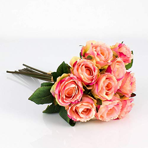 artplants.de Künstlicher Rosenstrauß Molly, 10 Rosen, rosa, 35cm, Ø 20cm - Künstliche Rose - Blumenstrauß künstlich